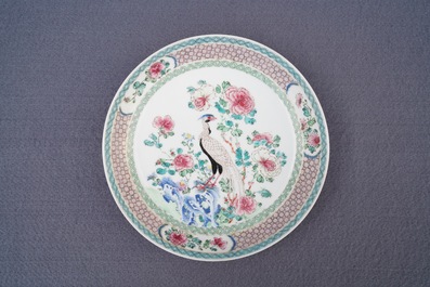 A fine Chinese famille rose 'ruby back' eggshell 'pheasant' plate, Yongzheng