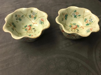 Six Chinese celadon bowls and a pair of bowls on stands for the Peranakan or Straits market, 19th C.