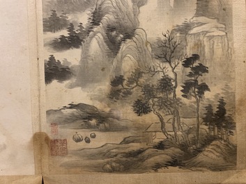 Dong Bangda (China, 1699-1769), toegeschreven: album met acht landschappen, inkt op papier