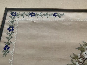 Three Chinese silk paintings: &lsquo;Antiquities with flowers&rsquo;, 19th C.