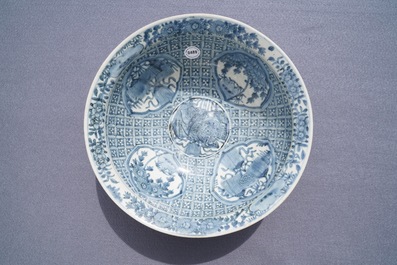 A large Chinese blue and white Swatow bowl, Ming
