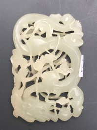 Four Chinese white and celadon green jade carvings, 19/20th C.