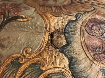 Two panels of embossed and gilded leather wallpaper, The Low Countries, 18th C.