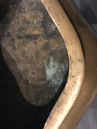 A Chinese quatrefoil gold-splashed bronze censer, Fei Ge mark, 17/18th C.