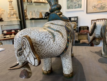 A pair of large Chinese cloisonn&eacute; models of elephants, 19th C.