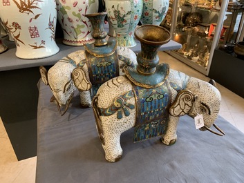 A pair of large Chinese cloisonn&eacute; models of elephants, 19th C.
