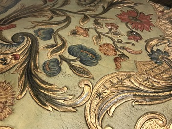 Two panels of embossed and gilded leather wallpaper, The Low Countries, 18th C.