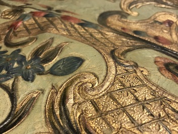 Two panels of embossed and gilded leather wallpaper, The Low Countries, 18th C.