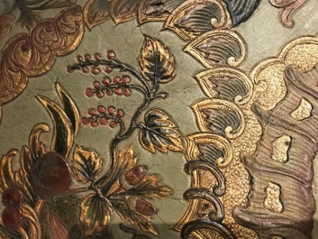 Two panels of embossed and gilded leather wallpaper, The Low Countries, 18th C.