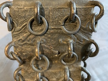 A Chinese archaistic ringed bronze fanggu vase, Ming