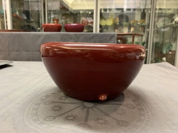 Four Chinese sang de boeuf alms bowls, 19/20th C.