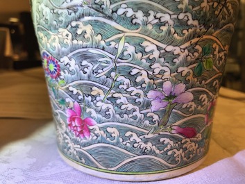 A pair of large Chinese famille rose 'immortals and cranes' vases, Republic, 20th C.