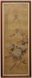 Yun Shouping (1633&ndash;1690): Branches fleuries, encre et couleur sur papier, 17&egrave;me