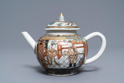 A Chinese famille rose teapot with circular design all-round, Yongzheng