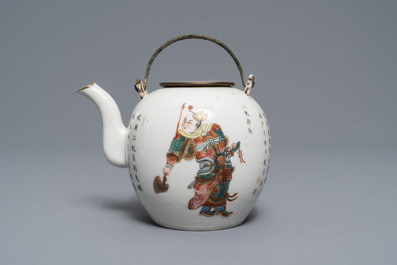 A Chinese famille rose 'Wu Shuang Pu' teapot and cover, Daoguang mark, 19th C.