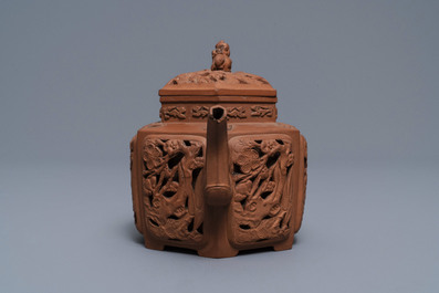 A Chinese Yixing stoneware reticulated teapot and cover, Kangxi