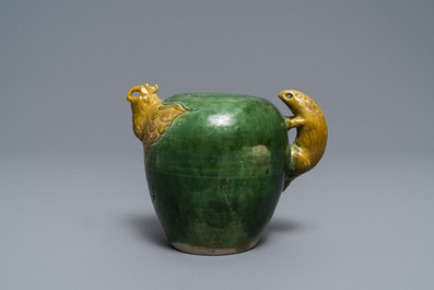 A Chinese verte biscuit 'phoenix' water dropper, Ming or Kangxi