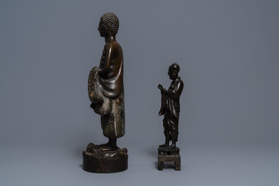 Two tall bronze figures of an immortal and an Arhat, China and Japan, 18/19th C.