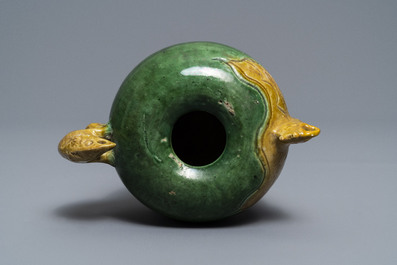 A Chinese verte biscuit 'phoenix' water dropper, Ming or Kangxi