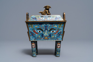 A Chinese cloisonn&eacute; vase, an incense burner, a ruyi panel and a pair of deer, 18th C. and later