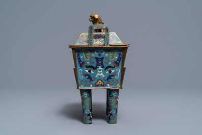 A Chinese cloisonn&eacute; vase, an incense burner, a ruyi panel and a pair of deer, 18th C. and later