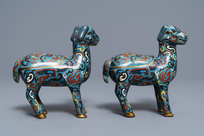 A Chinese cloisonn&eacute; vase, an incense burner, a ruyi panel and a pair of deer, 18th C. and later