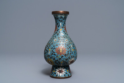 A Chinese cloisonn&eacute; vase, an incense burner, a ruyi panel and a pair of deer, 18th C. and later