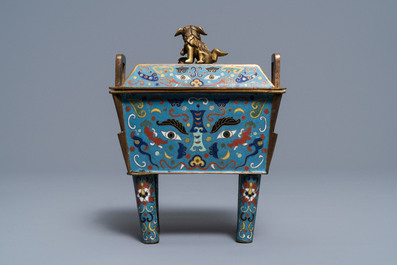 A Chinese cloisonn&eacute; vase, an incense burner, a ruyi panel and a pair of deer, 18th C. and later