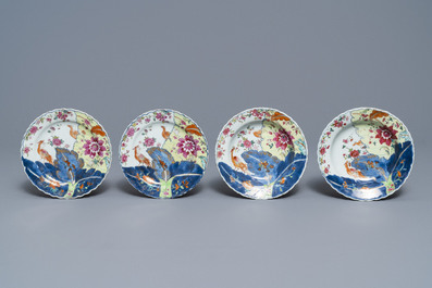 Neuf pi&egrave;ces en porcelaine de Chine famille rose &agrave; d&eacute;cor 'Feuille de tabac', Qianlong
