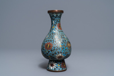 A Chinese cloisonn&eacute; vase, an incense burner, a ruyi panel and a pair of deer, 18th C. and later