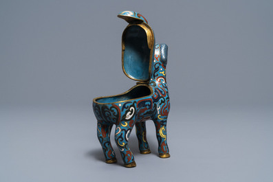 A Chinese cloisonn&eacute; vase, an incense burner, a ruyi panel and a pair of deer, 18th C. and later