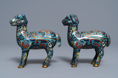 A Chinese cloisonn&eacute; vase, an incense burner, a ruyi panel and a pair of deer, 18th C. and later