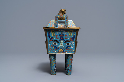 A Chinese cloisonn&eacute; vase, an incense burner, a ruyi panel and a pair of deer, 18th C. and later