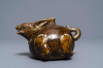 A Thai Sawankhalok brown-glazed rabbit kendi, 14/15th C.