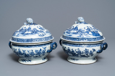 A 119-piece Chinese blue and white 'Romance of the Western chamber' dinner service, Qianlong