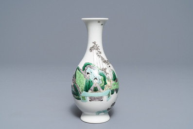 A Chinese famille verte vase and an 'anhua' dragon bowl, Kangxi mark, 19th C.