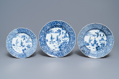 A 119-piece Chinese blue and white 'Romance of the Western chamber' dinner service, Qianlong