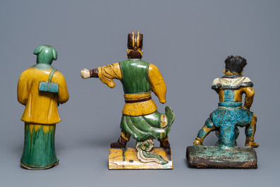 Three Chinese sancai-glazed roof tiles, Ming