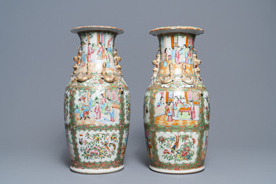 Three Chinese Canton famille rose vases, 19th C.