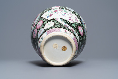A Chinese famille rose 'rooster' baluster jar and cover, Yongzheng