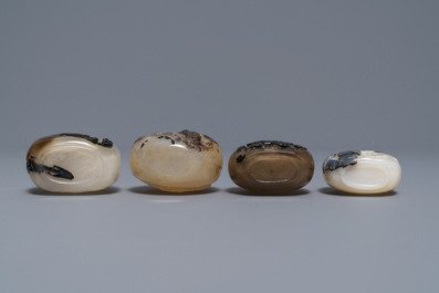 Eight Chinese carved shadow agate snuff bottles, 19/20th C.