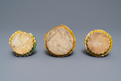 Three Chinese verte biscuit fruit pyramids, Kangxi