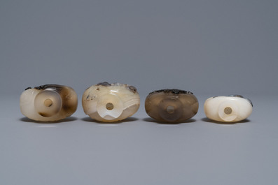 Eight Chinese carved shadow agate snuff bottles, 19/20th C.