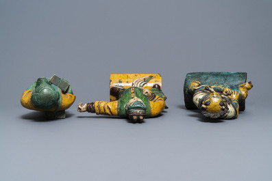 Three Chinese sancai-glazed roof tiles, Ming