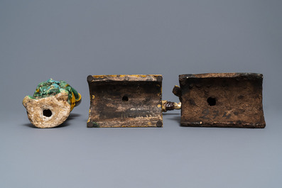 Three Chinese sancai-glazed roof tiles, Ming