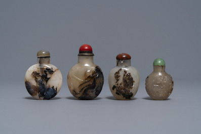 Eight Chinese carved shadow agate snuff bottles, 19/20th C.