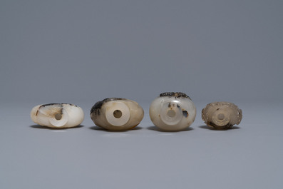 Eight Chinese carved shadow agate snuff bottles, 19/20th C.