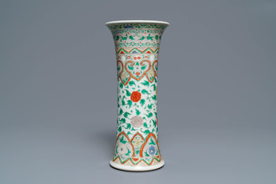 A Chinese famille verte beaker vase, 'gu', Kangxi