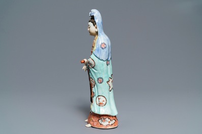 A Chinese famille rose figure of a standing Guanyin, Qianlong