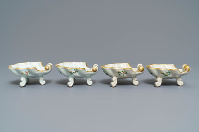 Four Chinese famille rose rocaille-shaped tripod salts, Qianlong